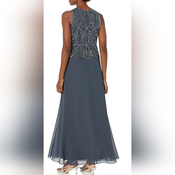 J Kara Women's Plus Size Sleeveless Beaded Pop Over Long Dress with Scarf Sz 16W - Picture 5 of 17